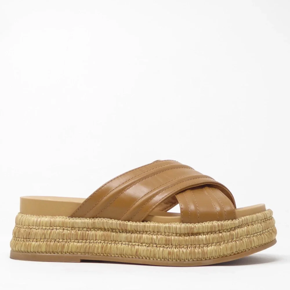 Dolce Vita Womens Weslee Sandals Brown Leather Platform Espadrille Slide Size 7